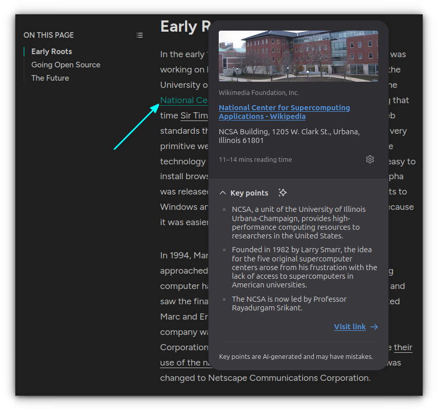 A screenshot showing link preview in Firefox along with a link key points.