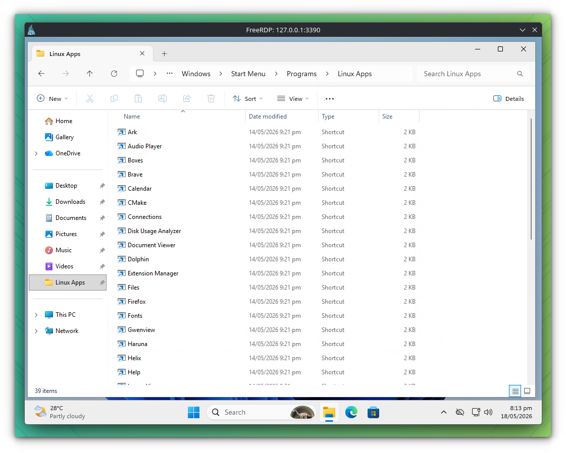 Listing Linux apps in Windows File Explorer.