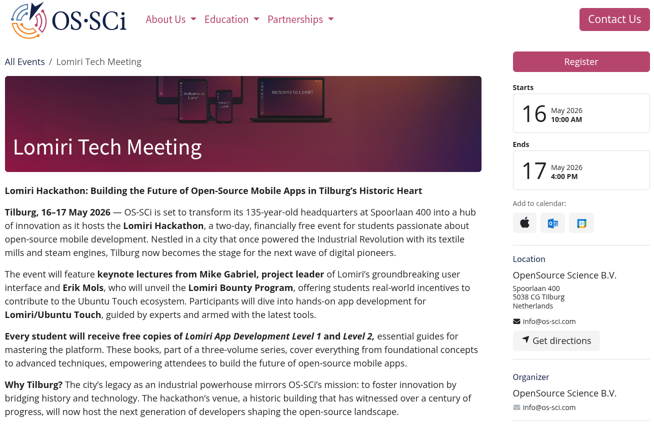 cropped screenshot of the lomiri tech meeting registration page on os-sci's website