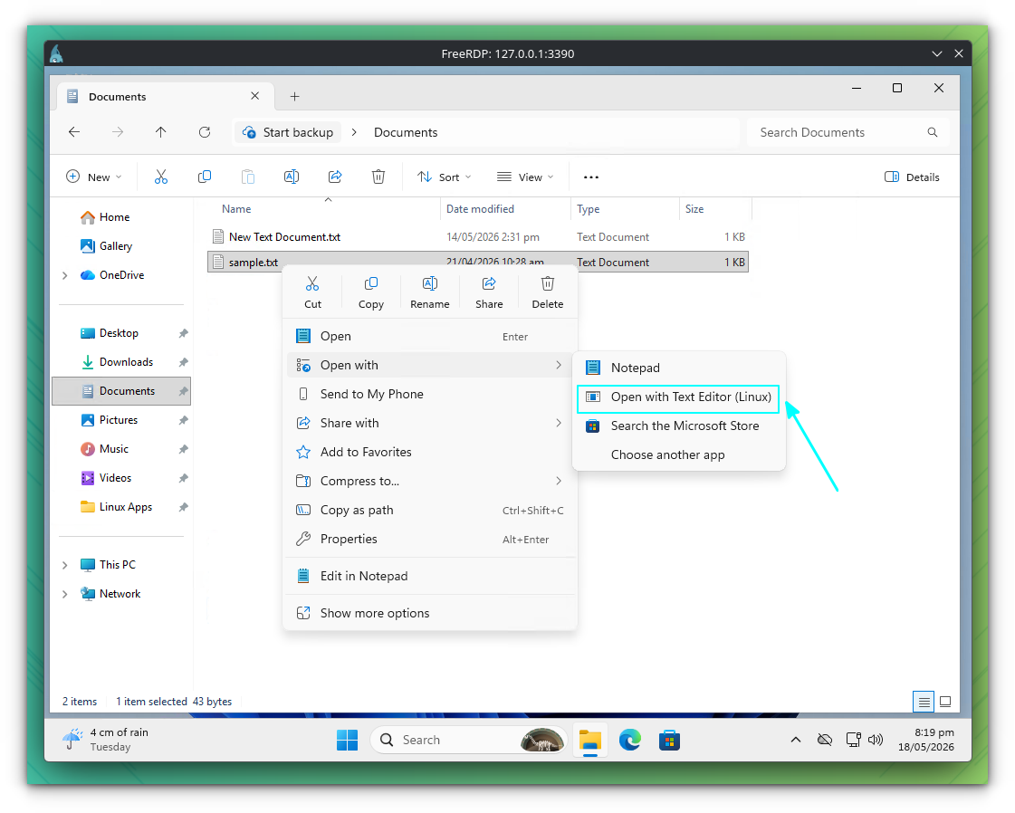 Open Windows files using Linux Applications. Right-click on the file and select Open With option. Then select the required application.