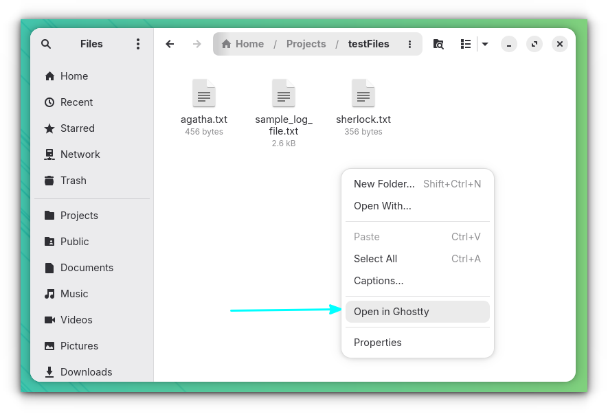 ghostty right-click context menu option on gnome
