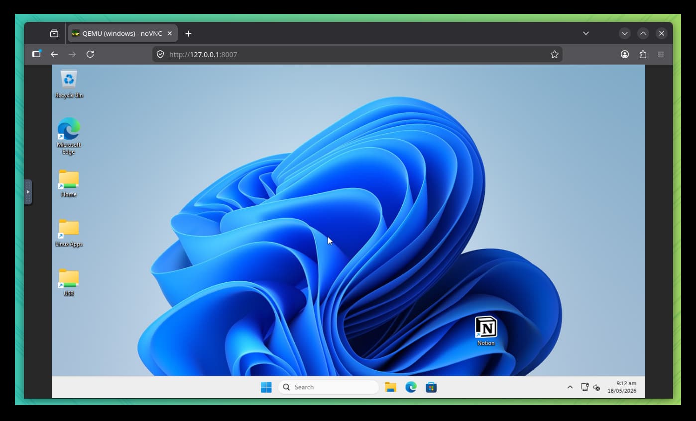 Running the Windows desktop session inside Firefox web browser.
