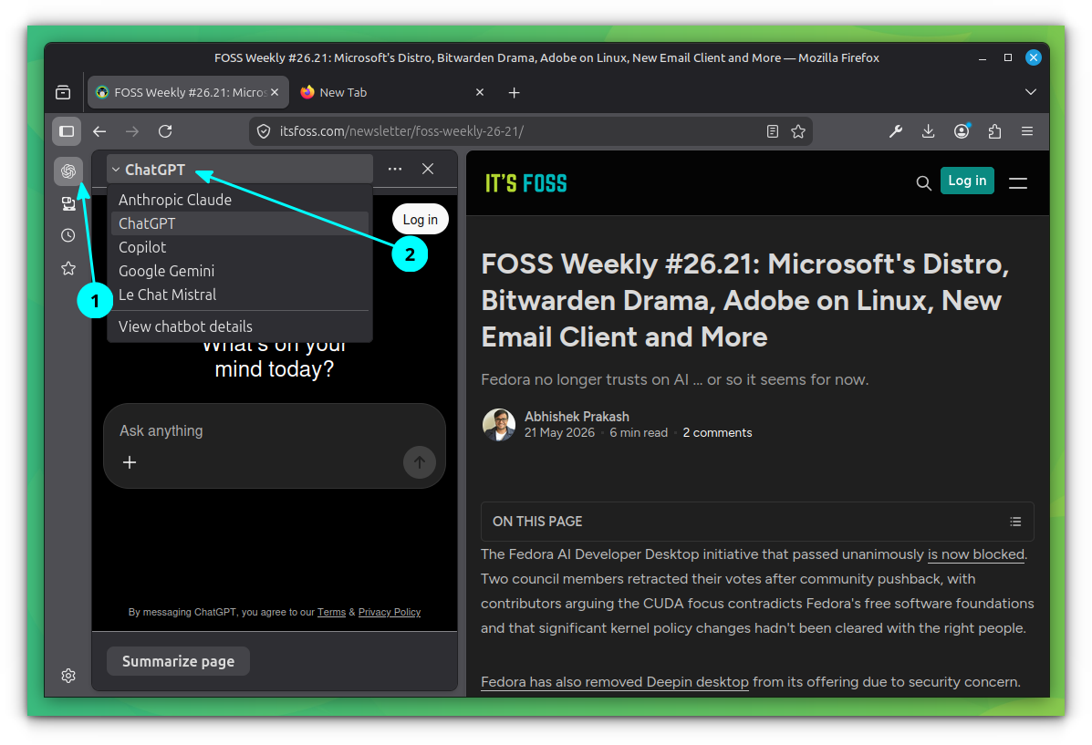 A screenshot showing the AI sidebar settings and multiple AI service providers.