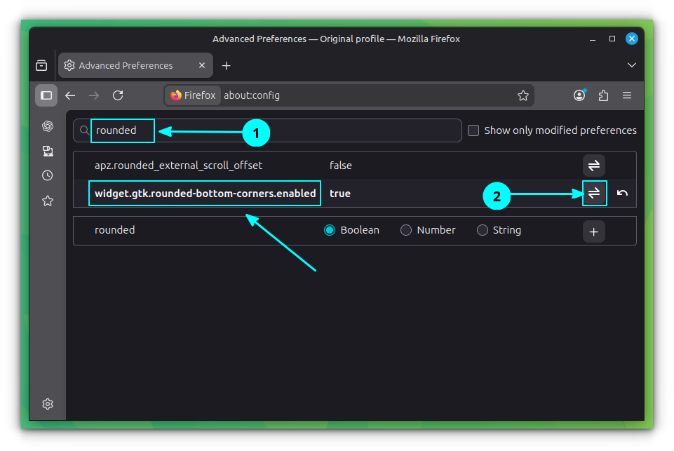 Toggle the rounded bottom corner to true in about config settings.
