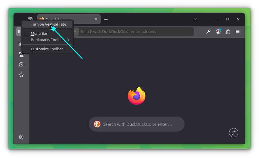 Enable the vertical tab bar in Firefox browser.