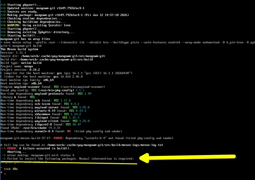 Error while installing Mango Wayland Compositor on Arch Linux