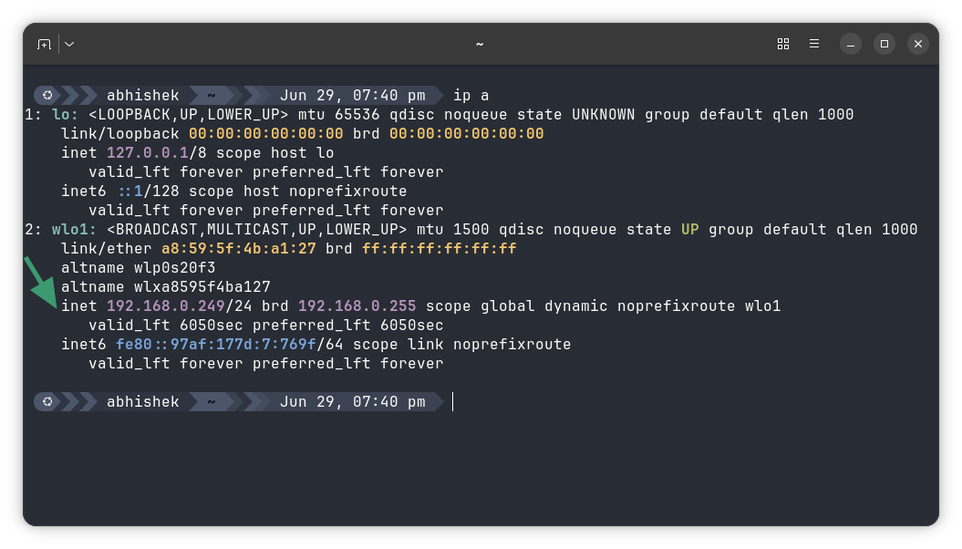Check ip address in Linux terminal