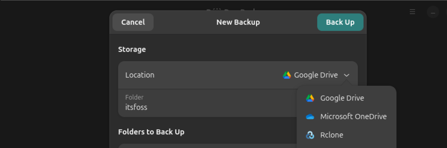 DejaDup backup storage