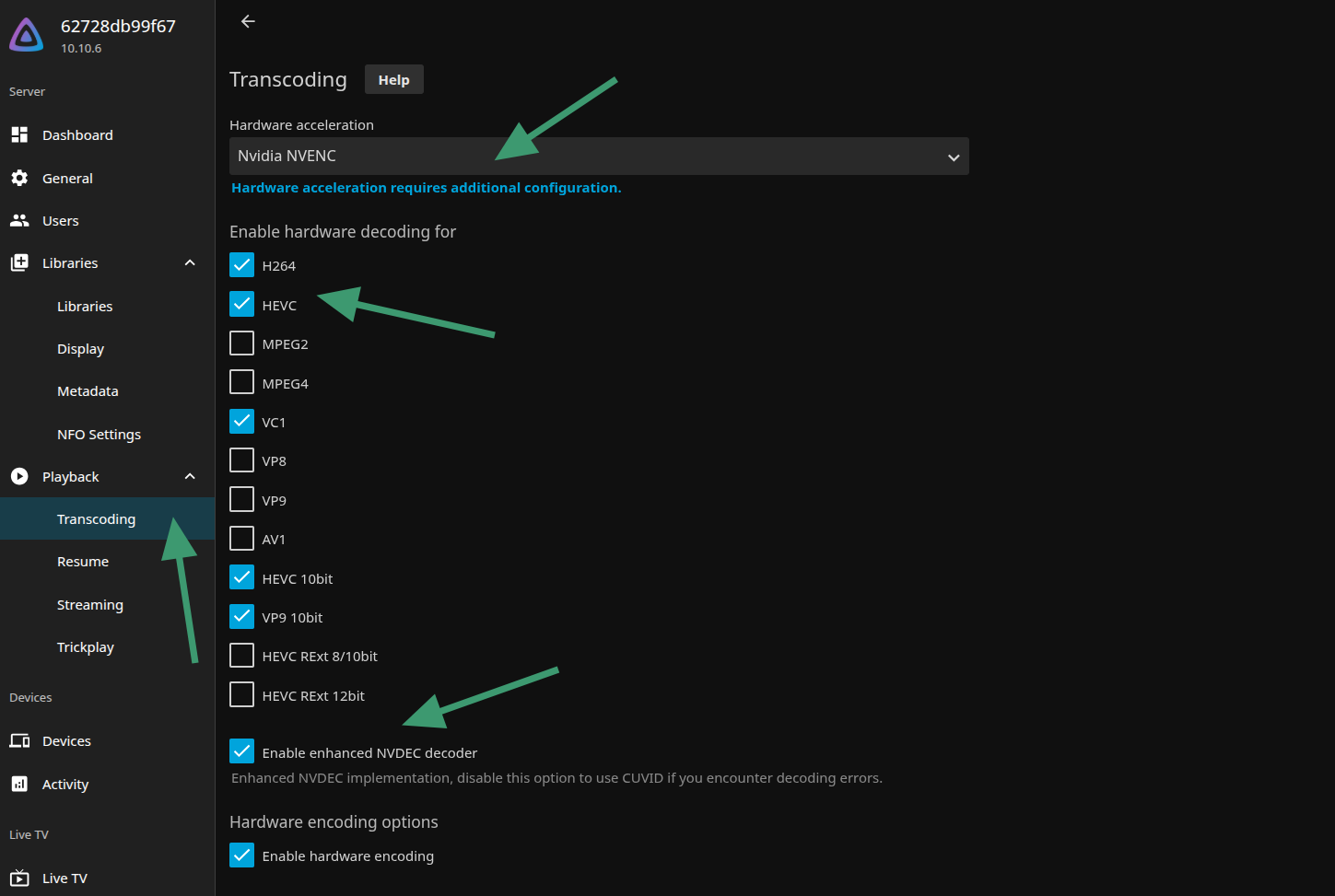Jellyfin Transcoding setting change