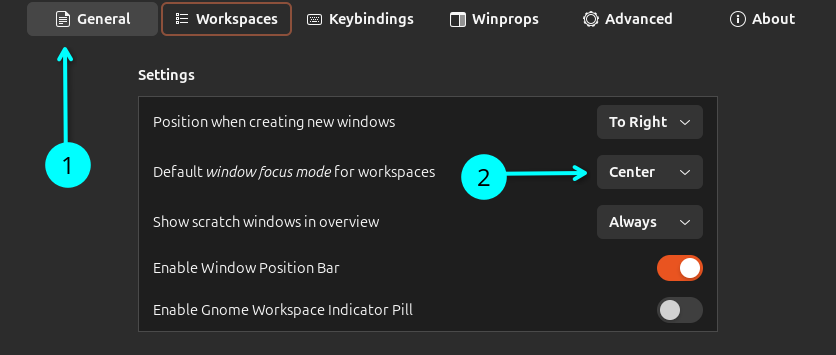 In the extension's settings, change the default focus mode to center.
