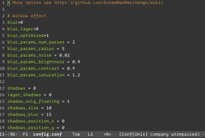 Mango Window Manager Default Configuration