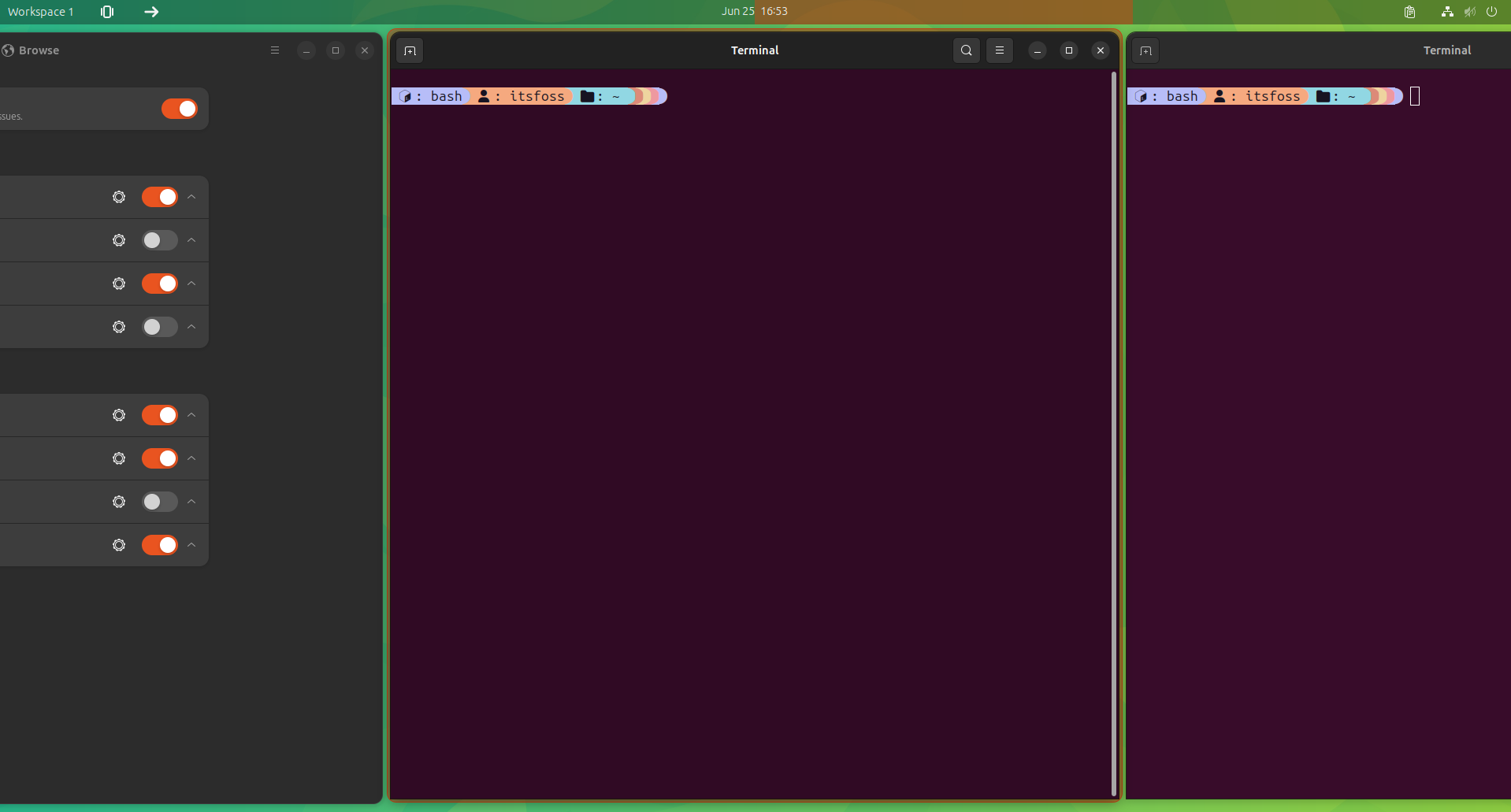 Border settings applied to a GNOME Desktop.
