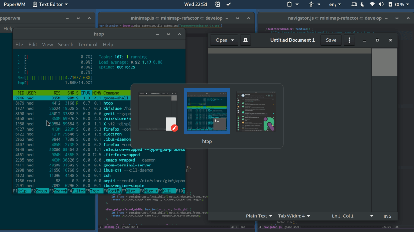 Using PaperWM Desktop in GNOME Desktop Environment.