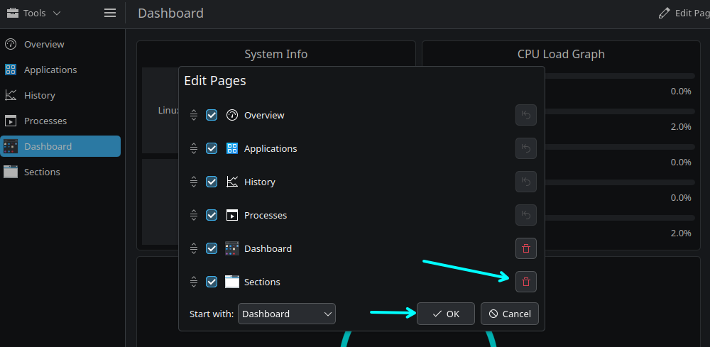 Remove a custom page from the KDE Plasma System Monitor.