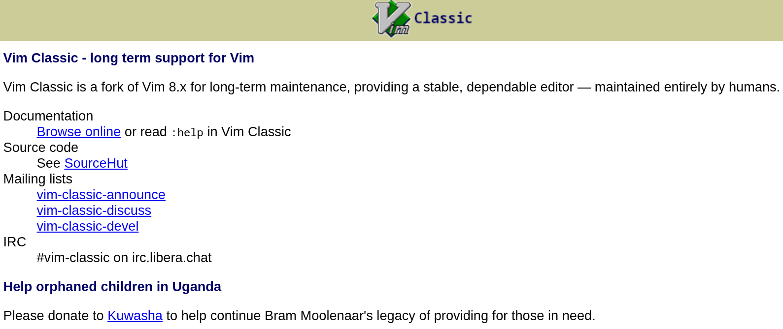 cropped screenshot of the vim classic website