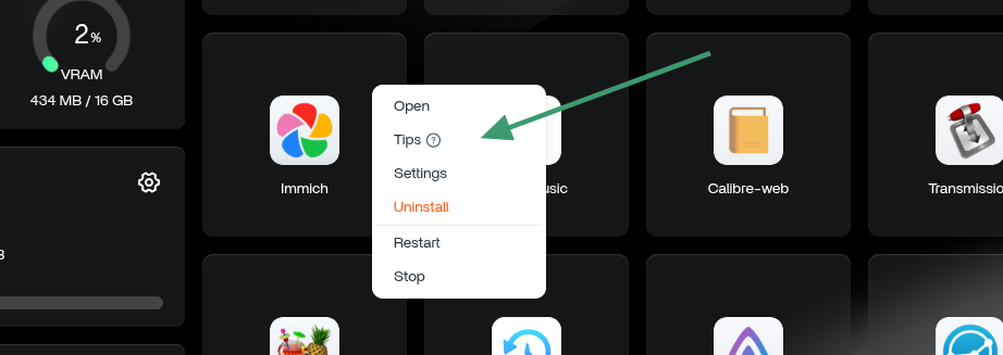 Utilize the options for each app