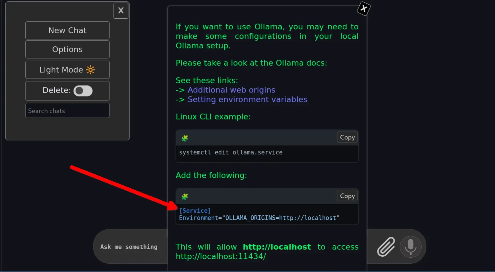 Edit Ollama Systemd Service File to Use OrionChat as Web UI for Ollama Models