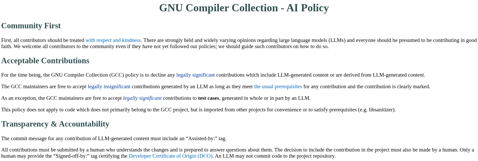 a wall of text that is the gnu gcc ai policy, the link in the text below has the policy for you to read using assistive tech