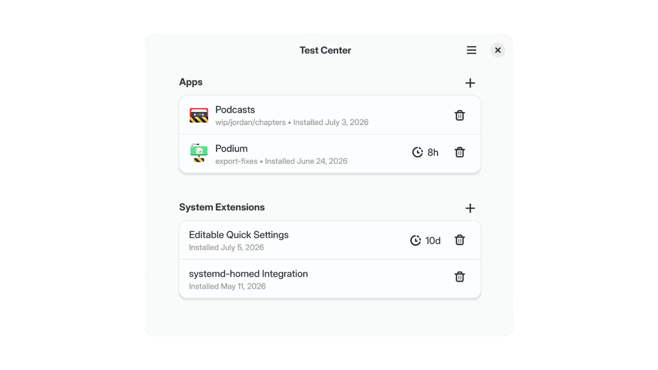 a mockup that shows the planned test center app for gnome os