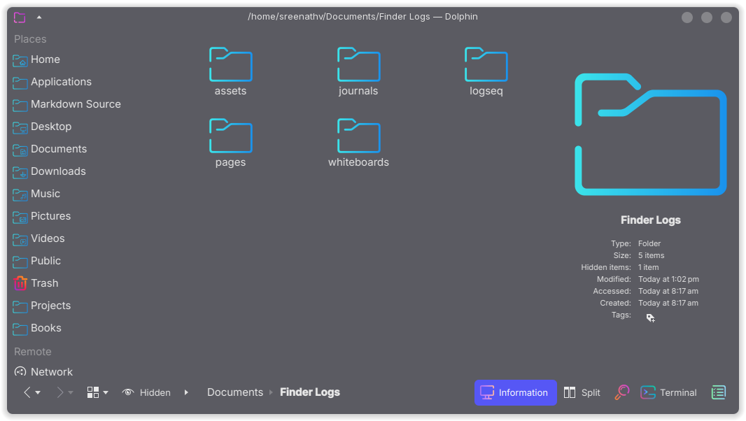 Logseq Folder Structure showing the preset Logseq folders.