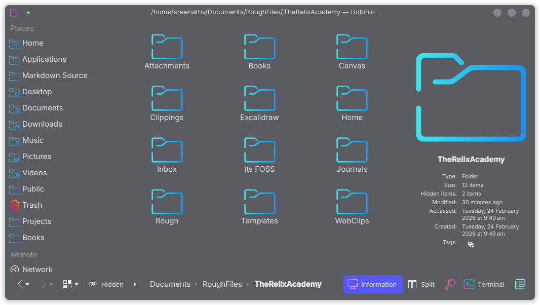 The Folder structure of Obsidian using custom folders created bt the user.