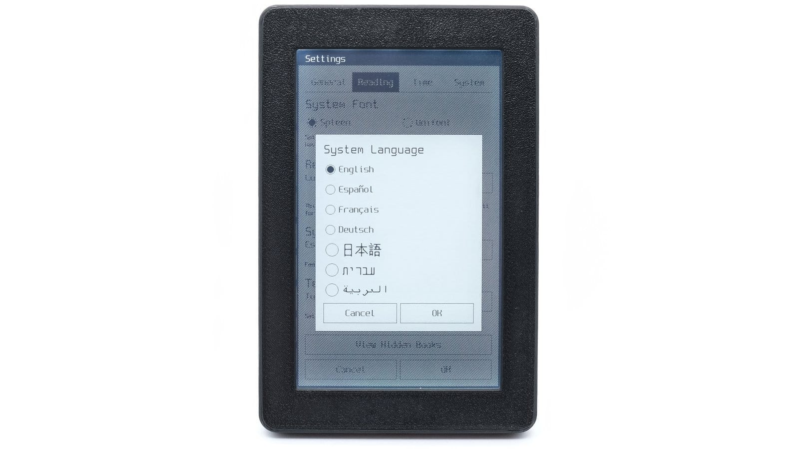 Language support in Open Book Touch