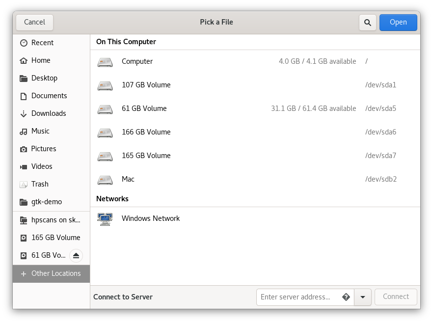 Other locations in GNOME file