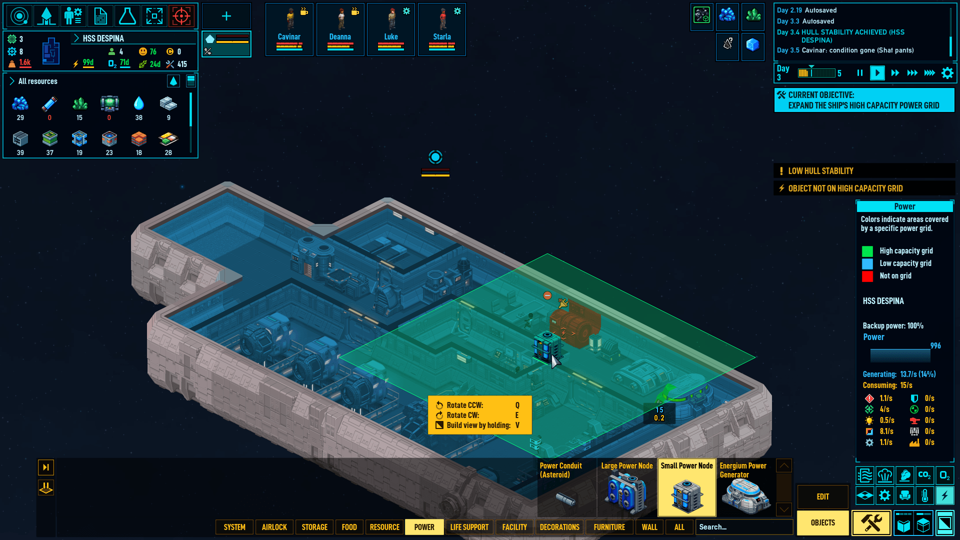 the power view in space haven is showcased here, with many interface elements and a spaceship visible