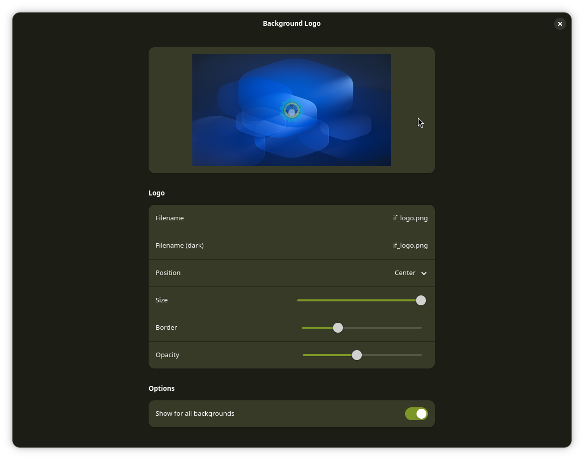 Background Logo settings