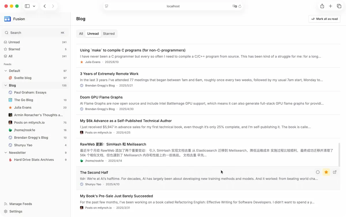 Fusion RSS reader