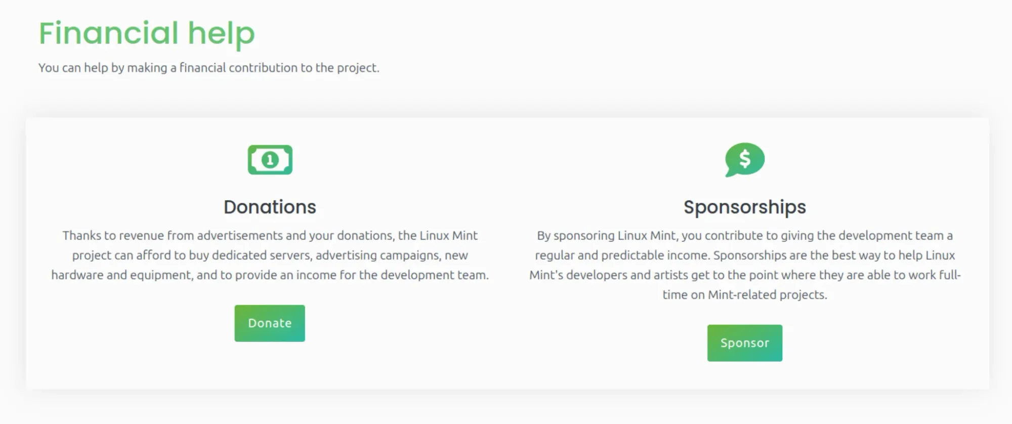 Linux Mint donation page