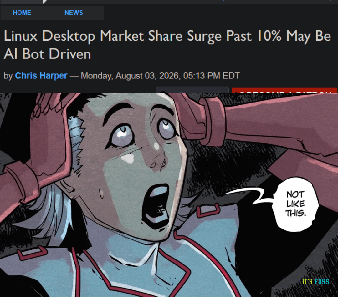 linux desktop market share surge caused by bots meme