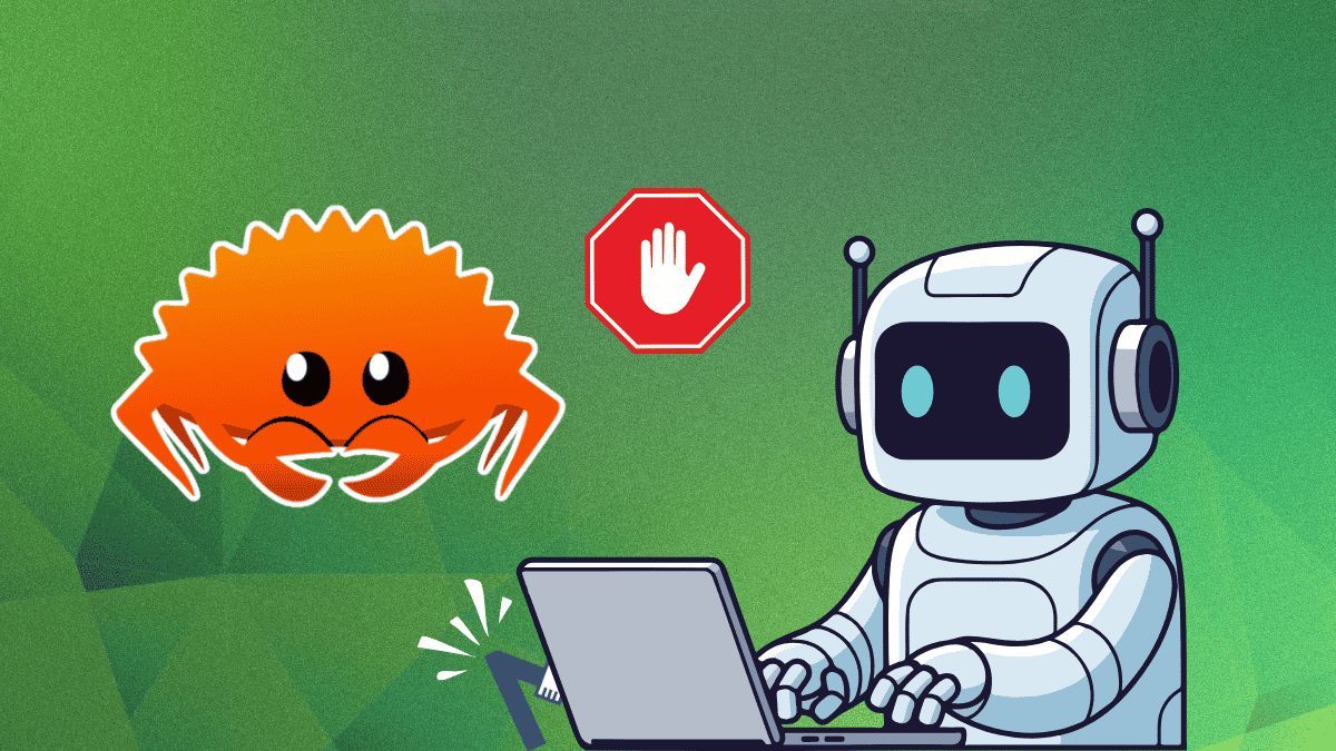 a banner depicting multiple graphical elements like a crab, a robot working on a laptop and a hidden logo