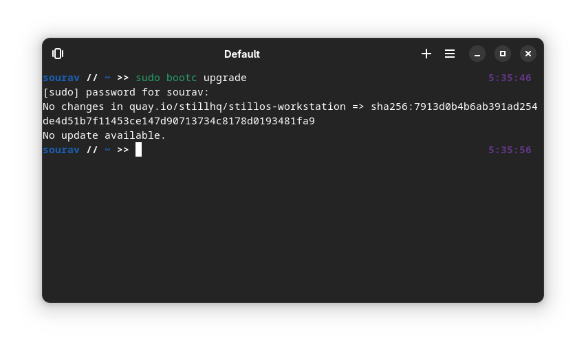 terminal window that shows the successful running of this command: sudo bootrc upgrade