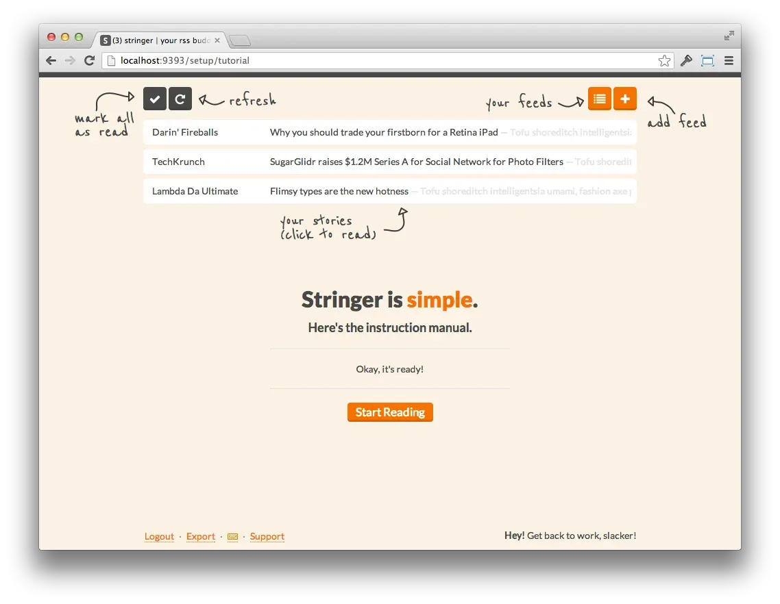 Stringer RSS reader