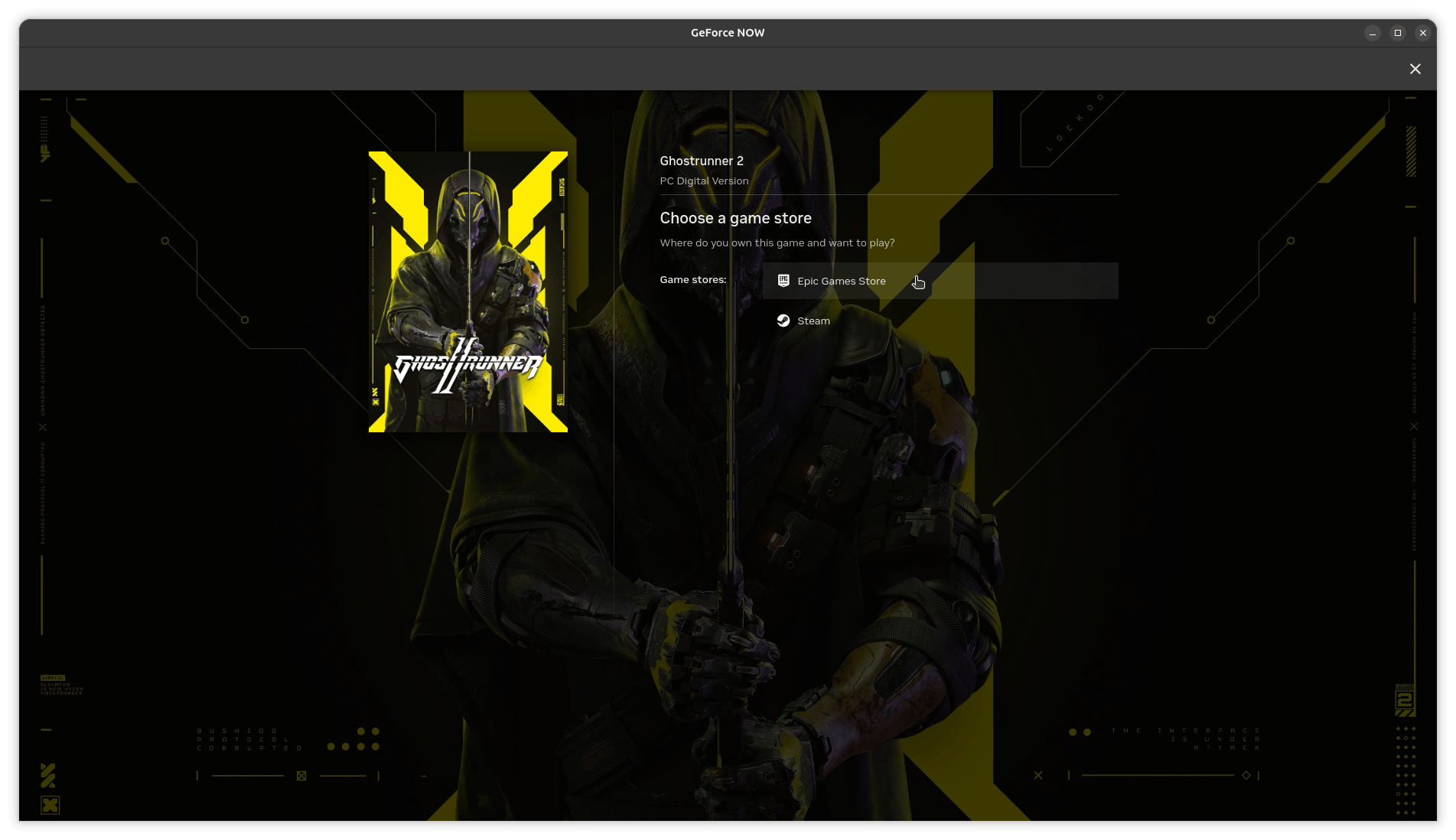 adding ghostrunners 2 to geforce now by authenticating with epic games