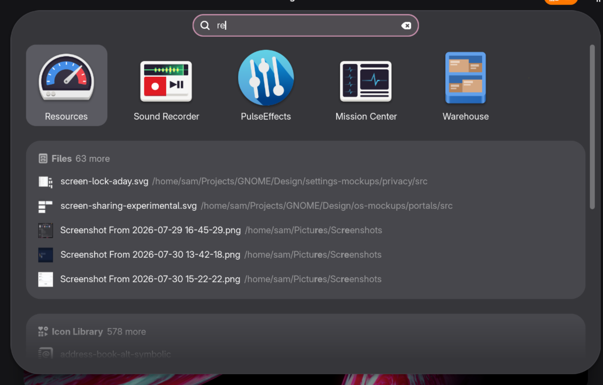 prototype of gnome's new search overlay