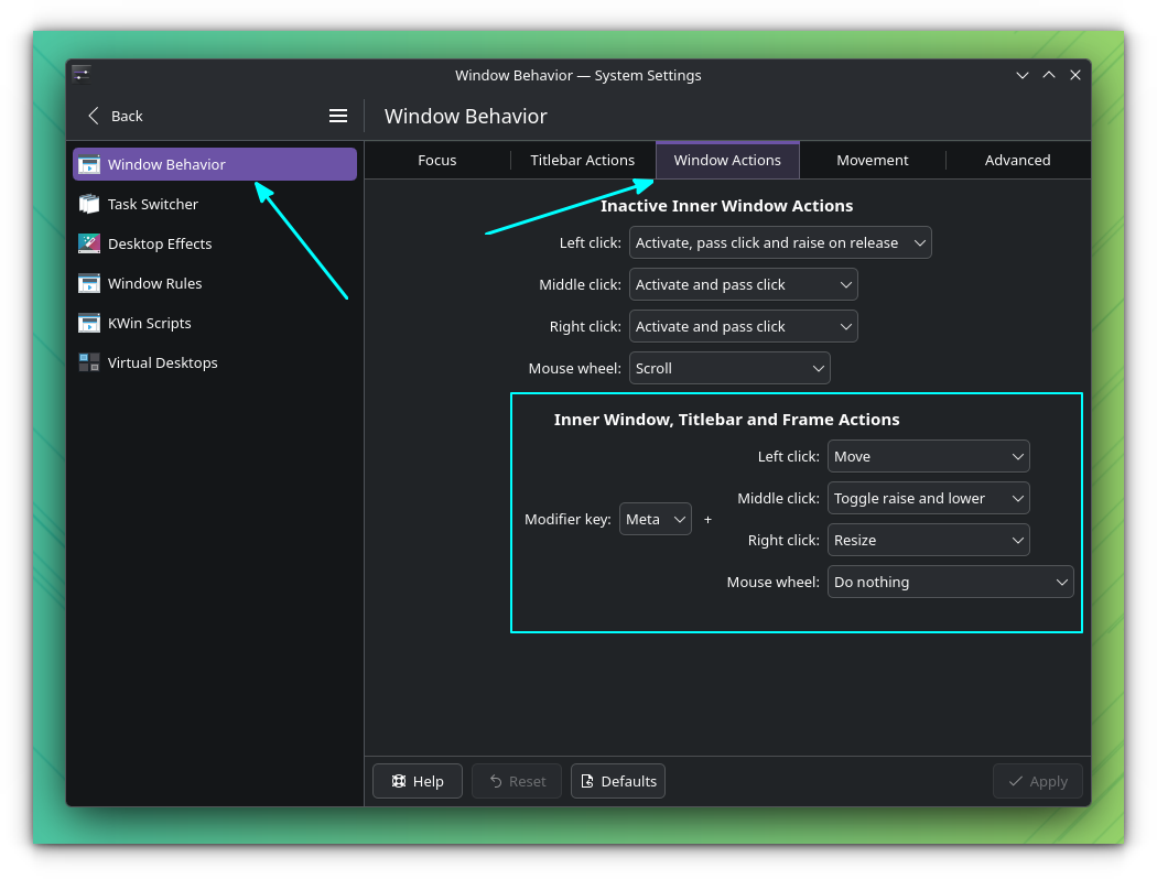 kde plasma window actions