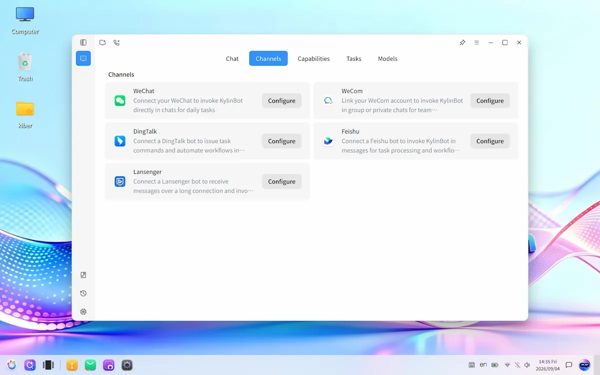 Chat gateway for the built-in AI agent