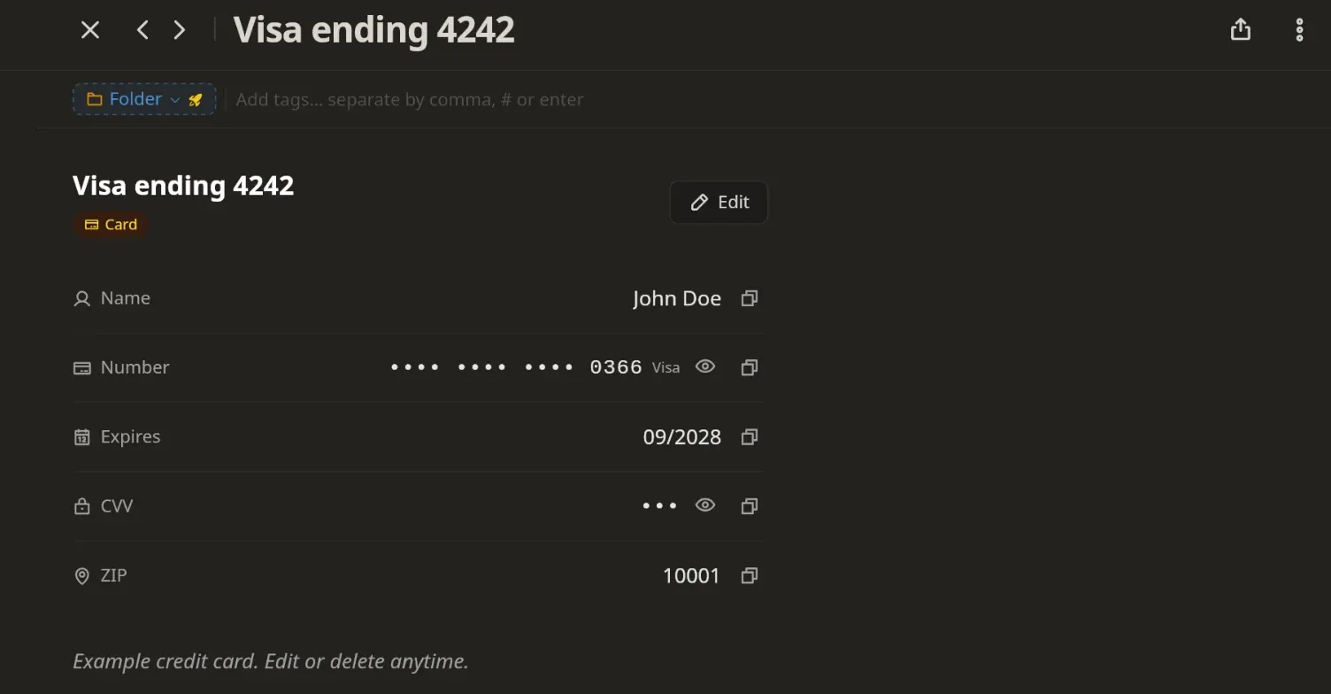 Save your cards in Privacy Notes