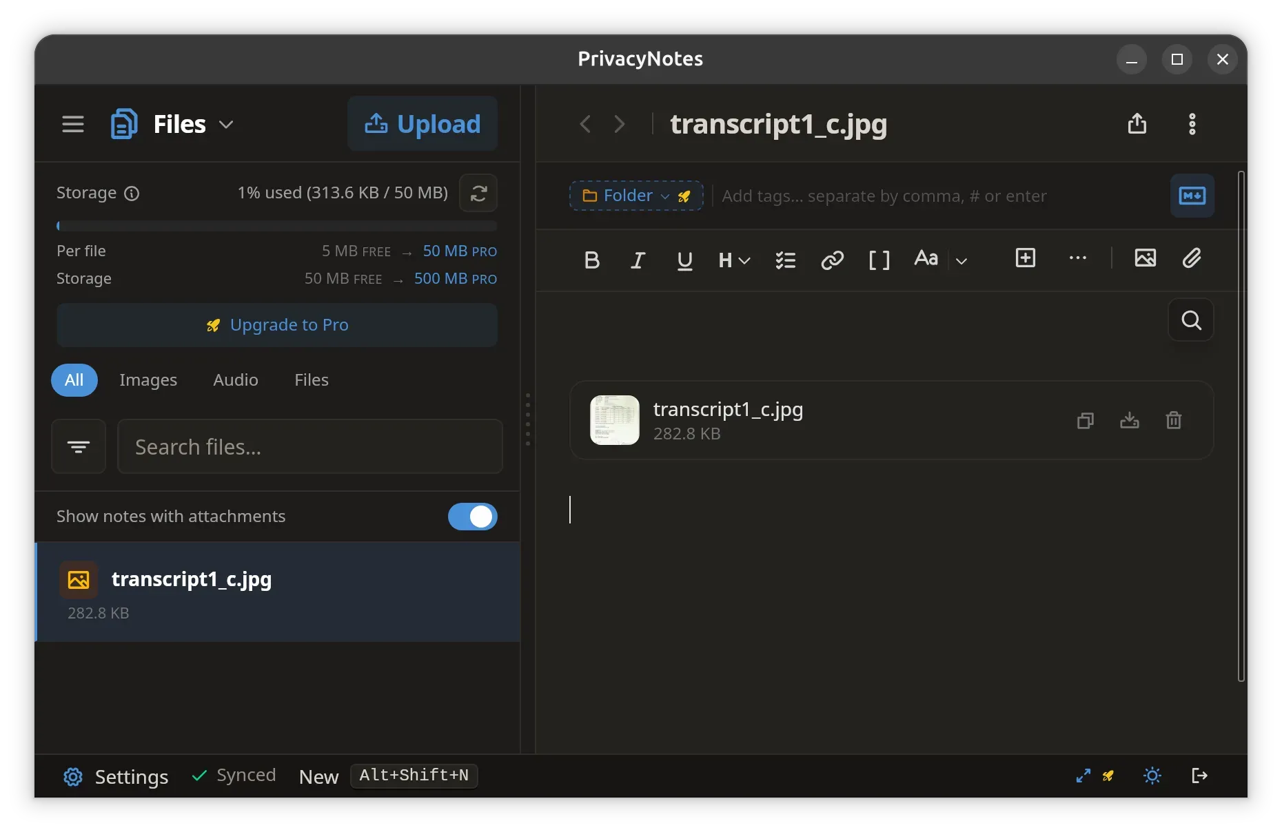 Privacy Notes file uploads