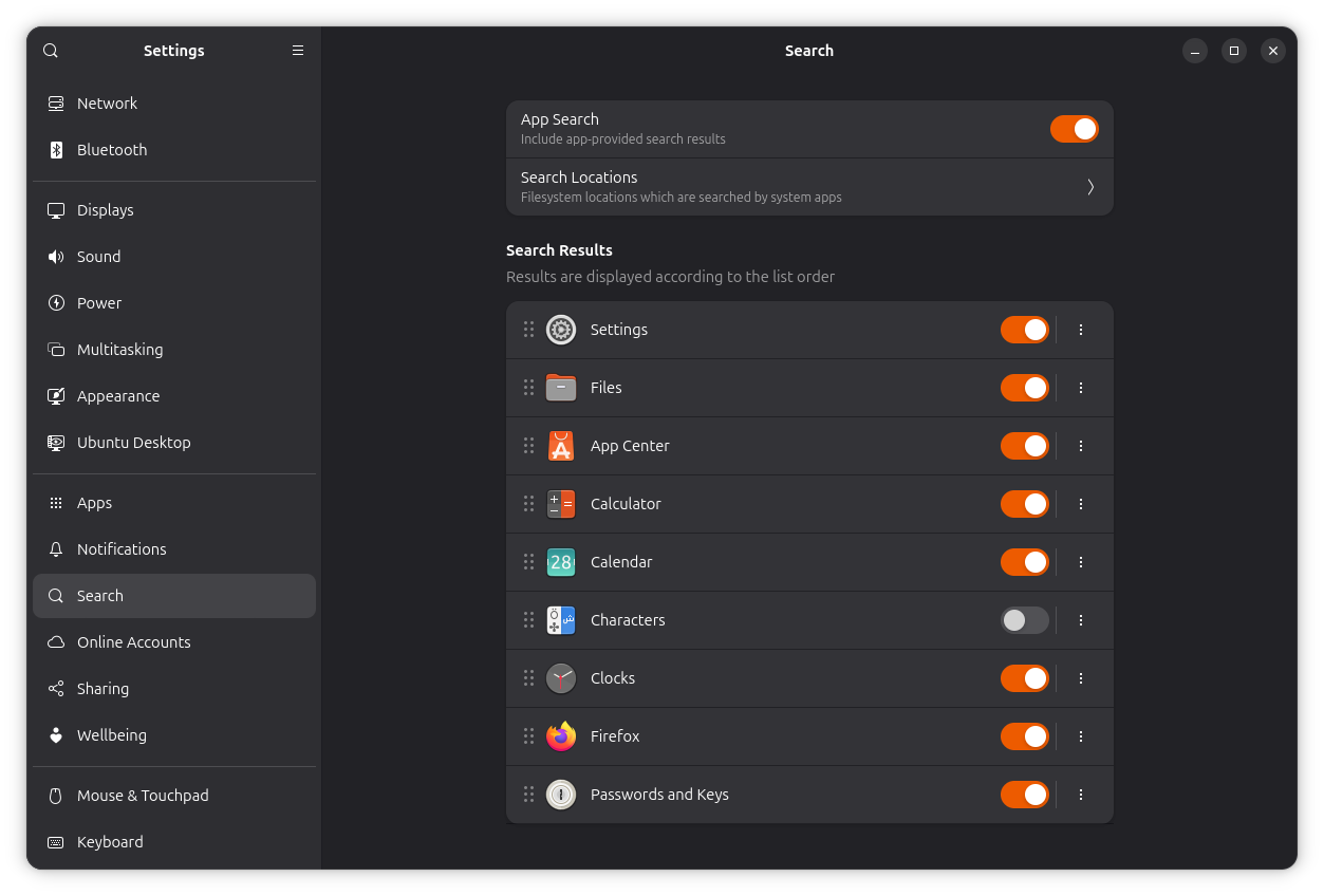 Disable Search entries and rearrange search items
