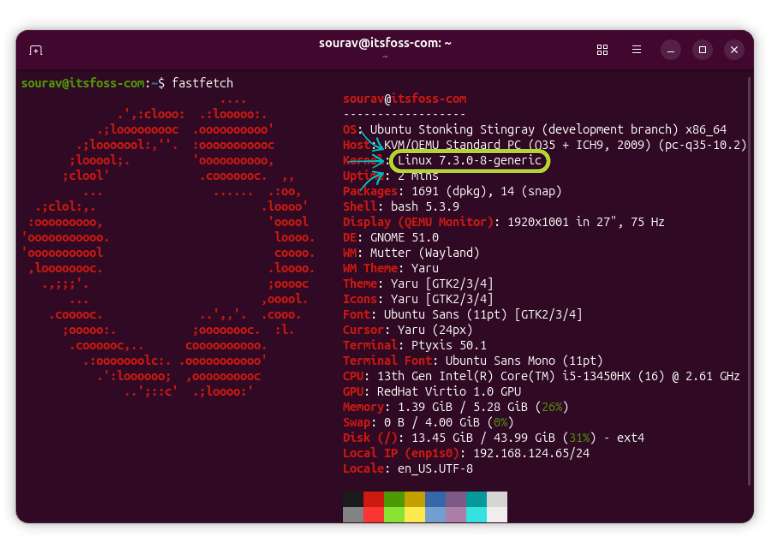 linux 7.3 fastfetch output on ubuntu