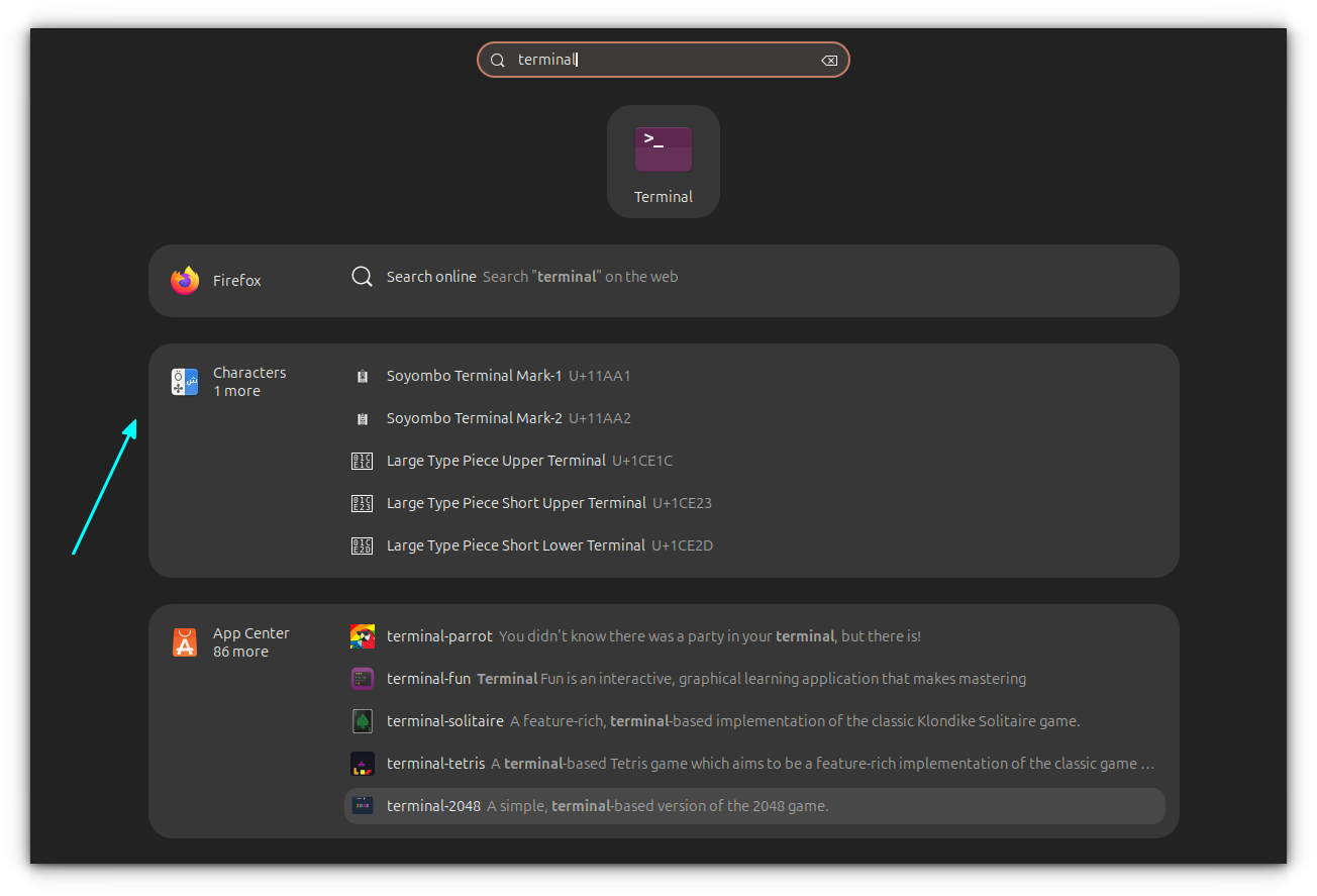 Showing various search results in overview