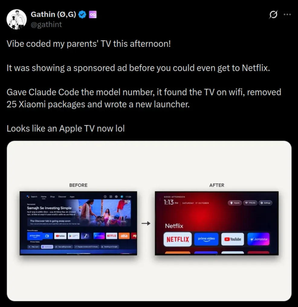 Vibe coding smart TV with claude