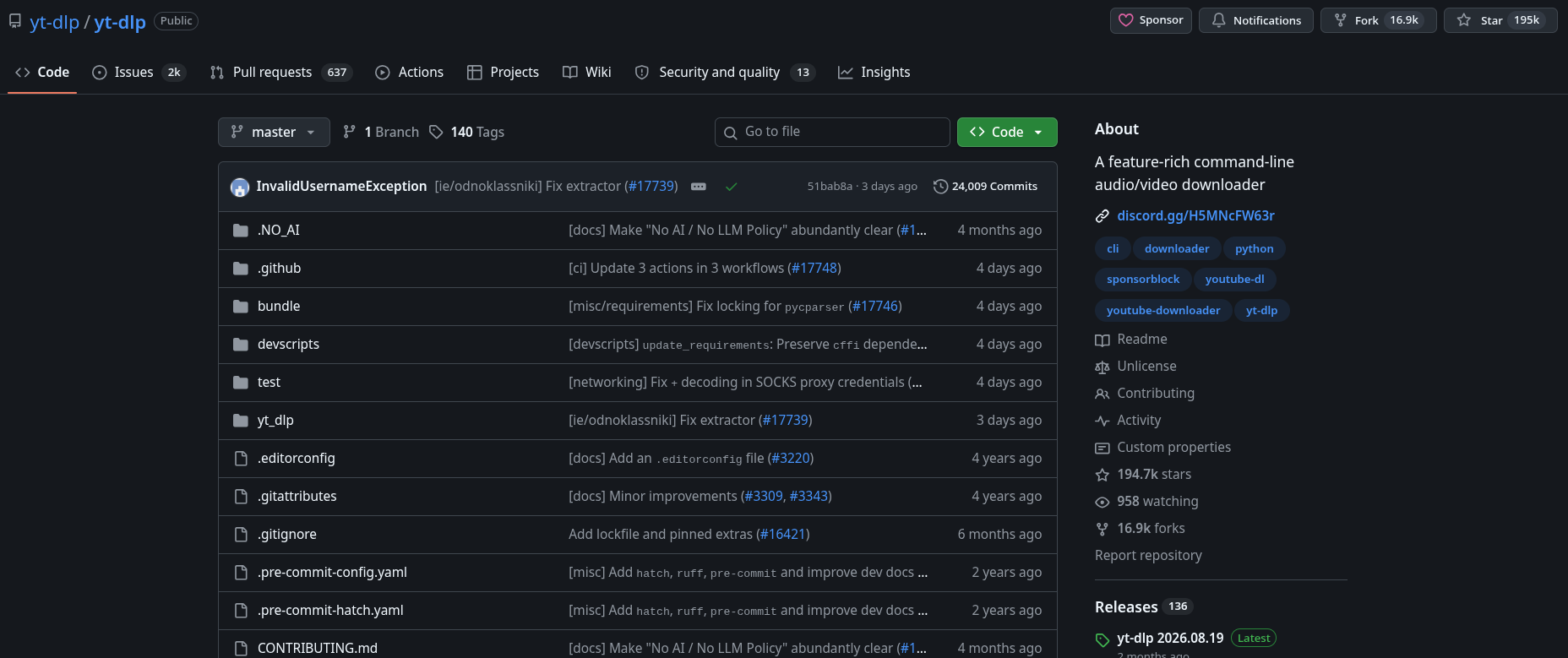 the yt-dlp github repo
