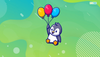 tux avatar flying up with balloons