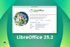 against a green background there is a screenshot of the about libreoffice dialog from the new 25.2 release