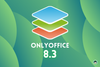 the onlyoffice logo with 8.3 written below it, the background has circular shapes with different shades of green