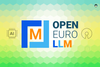 the open euro llm logo has been placed against a hexagonal background of mixed green shades
